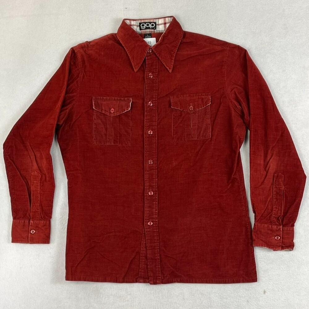 Vintage Gap Shirt Women's Size L Red Corduroy Collared Longsleeve Button Up